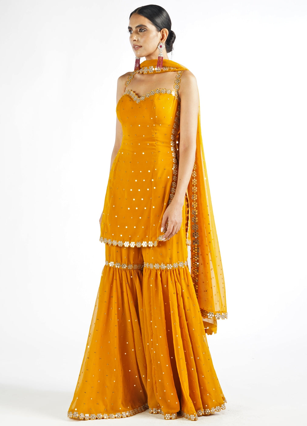 Mustard Yellow Georgette Sharara Set Vvani by Vani Vats - Fabilicious Fashion