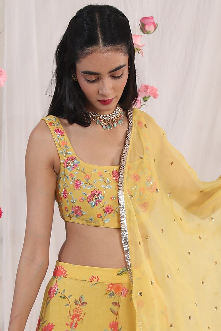 Mustard Yellow Printed Blouse And Sharara Set Esha Koul - Fabilicious Fashion