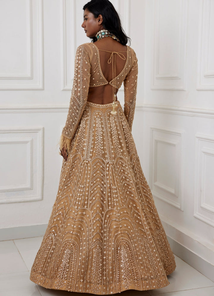 Muted Gold Embroidered Lehenga Set Chamee and Palak - Fabilicious Fashion