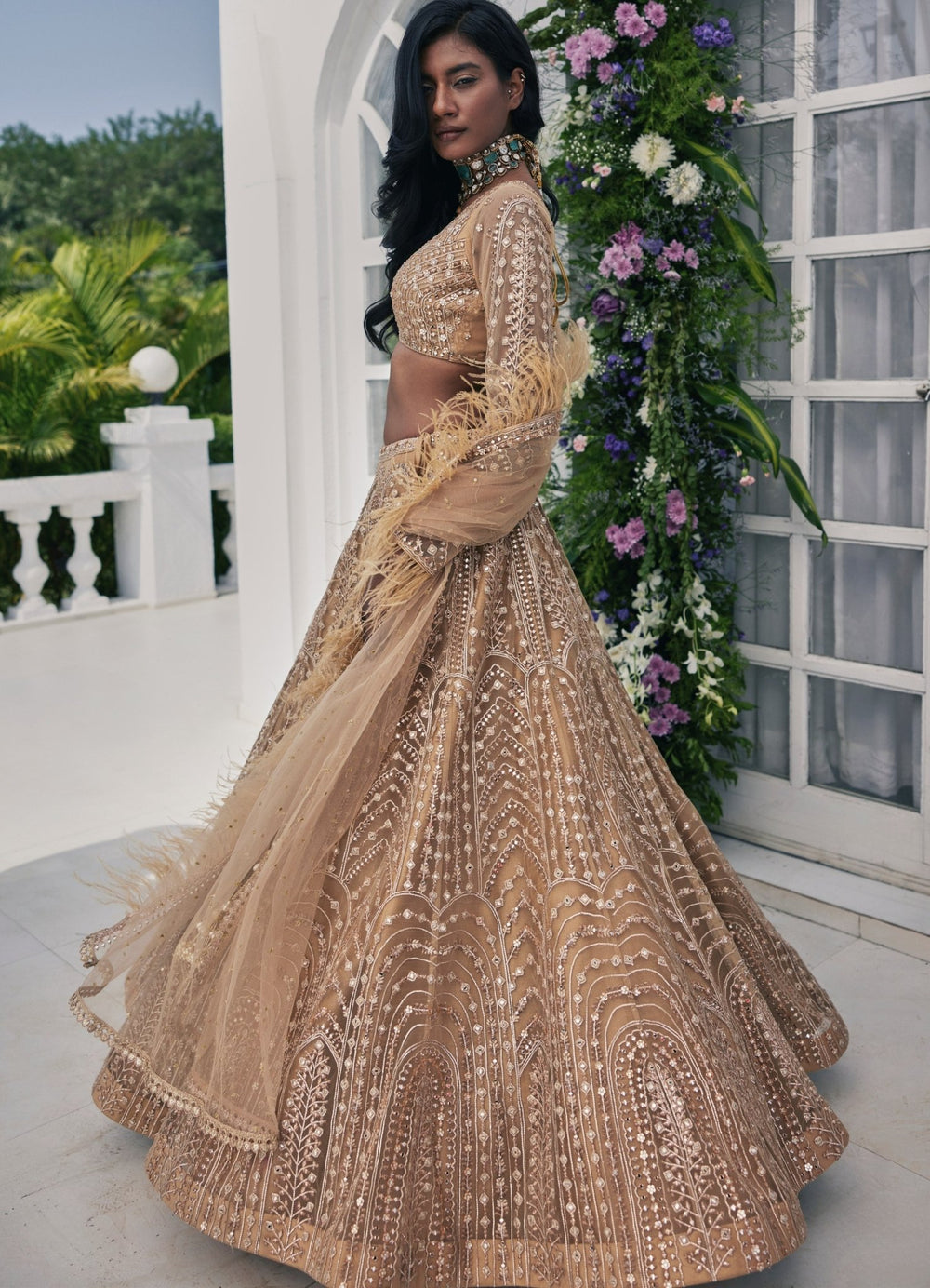 Muted Gold Embroidered Lehenga Set Chamee and Palak - Fabilicious Fashion