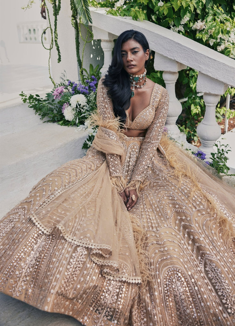 Muted Gold Embroidered Lehenga Set Chamee and Palak - Fabilicious Fashion