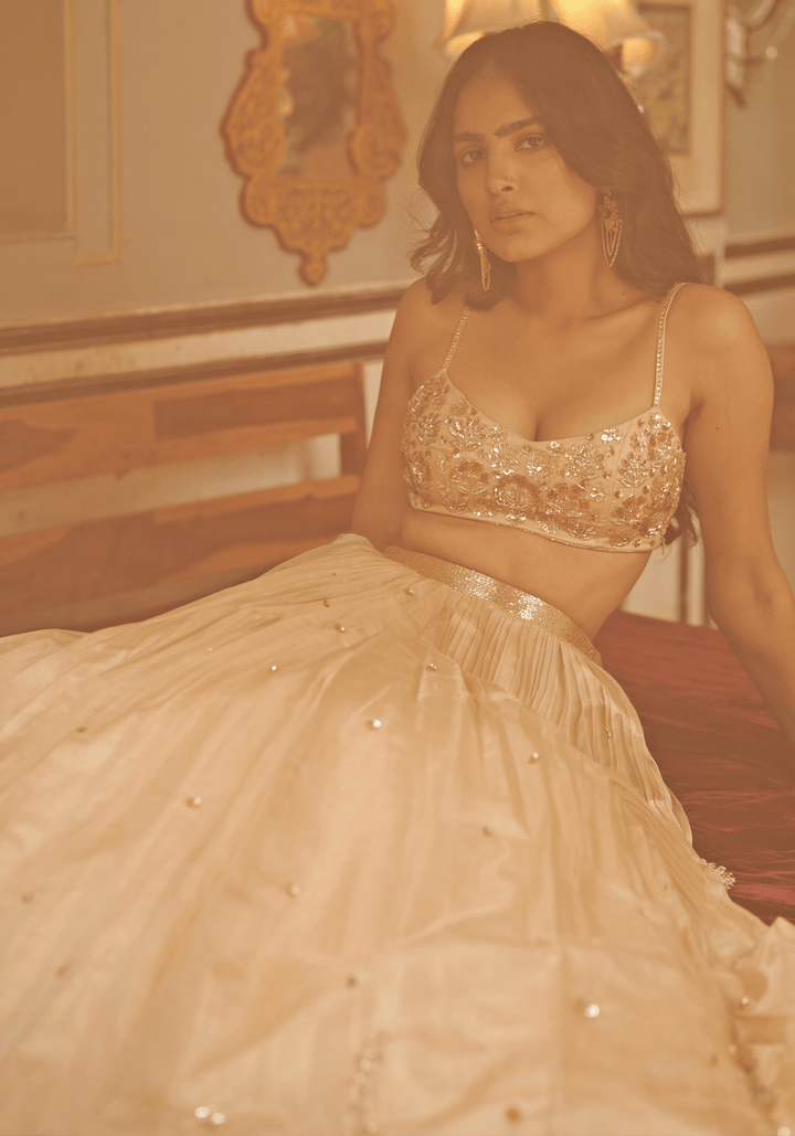 Muted Gold Organza Lehenga Set Zoon Tribe - Fabilicious Fashion