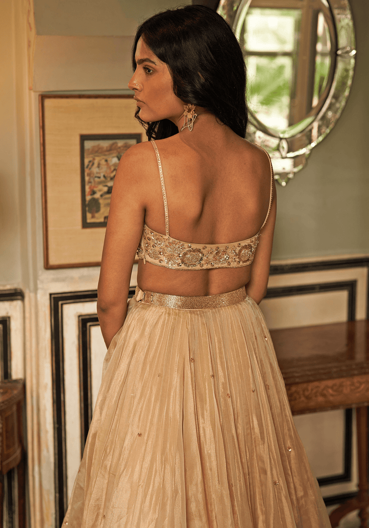Muted Gold Organza Lehenga Set Zoon Tribe - Fabilicious Fashion