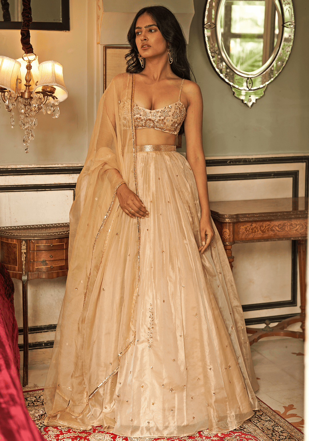 Muted Gold Organza Lehenga Set Zoon Tribe - Fabilicious Fashion