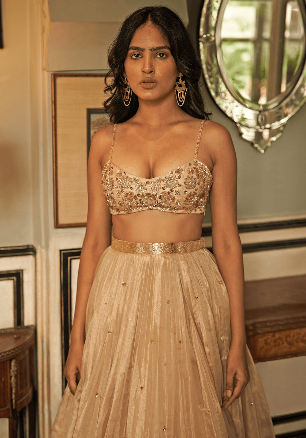 Muted Gold Organza Lehenga Set Zoon Tribe - Fabilicious Fashion