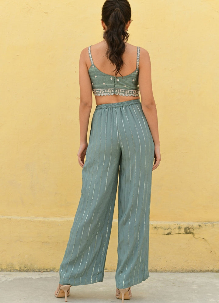 Chamee and Palak Muted Green Embroidered Pants And Jacket SetFabilicious Fashion