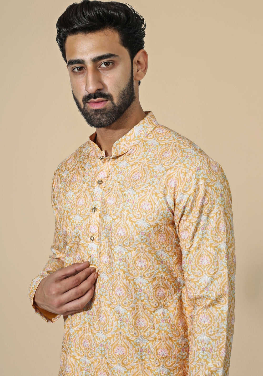Muted Orange Embroidered Kurta Set Chatenya Mittal - Fabilicious Fashion