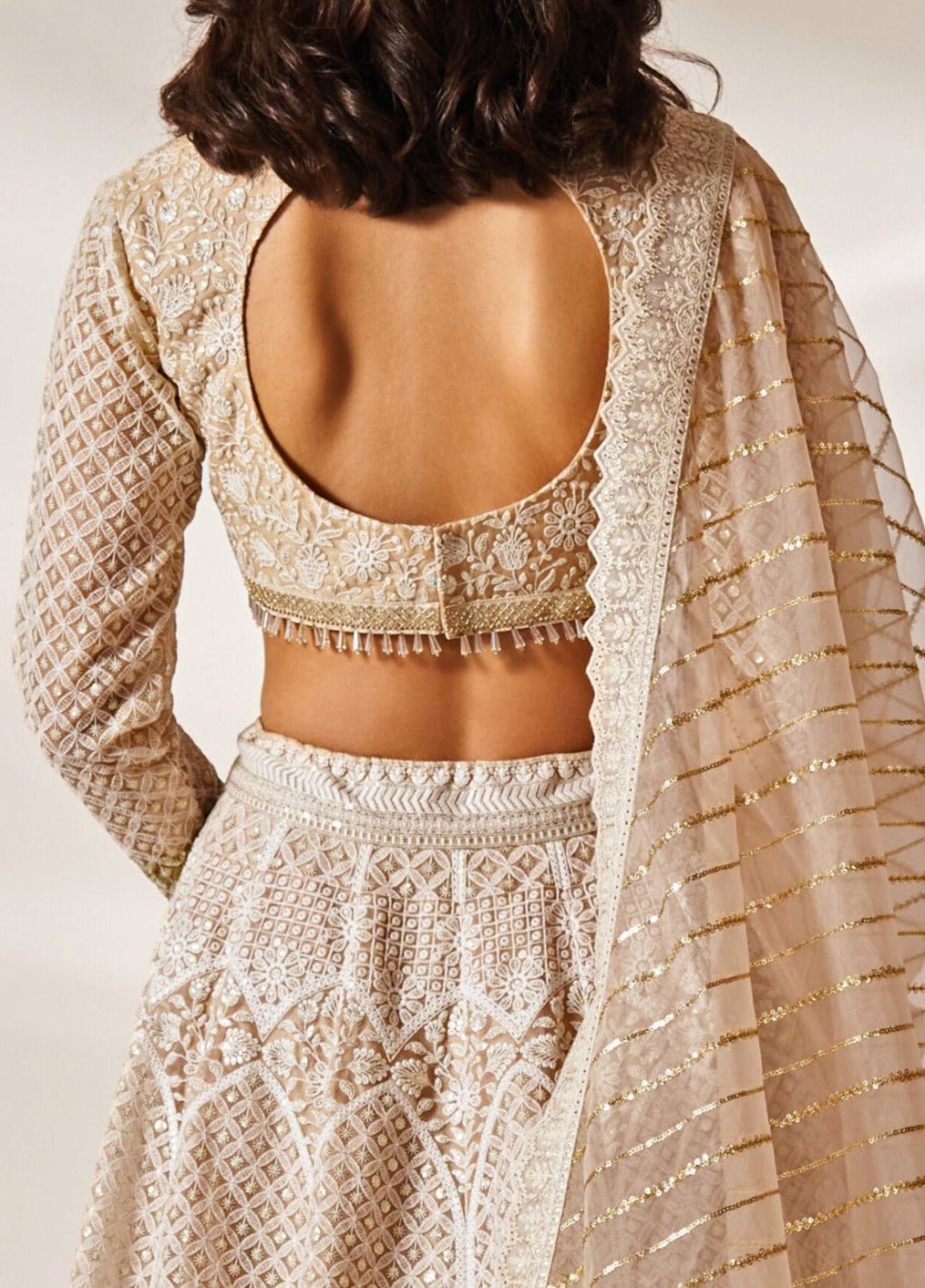 Muted Peach Embroidered Chikankari Lehenga Set Studio Iris - Fabilicious Fashion