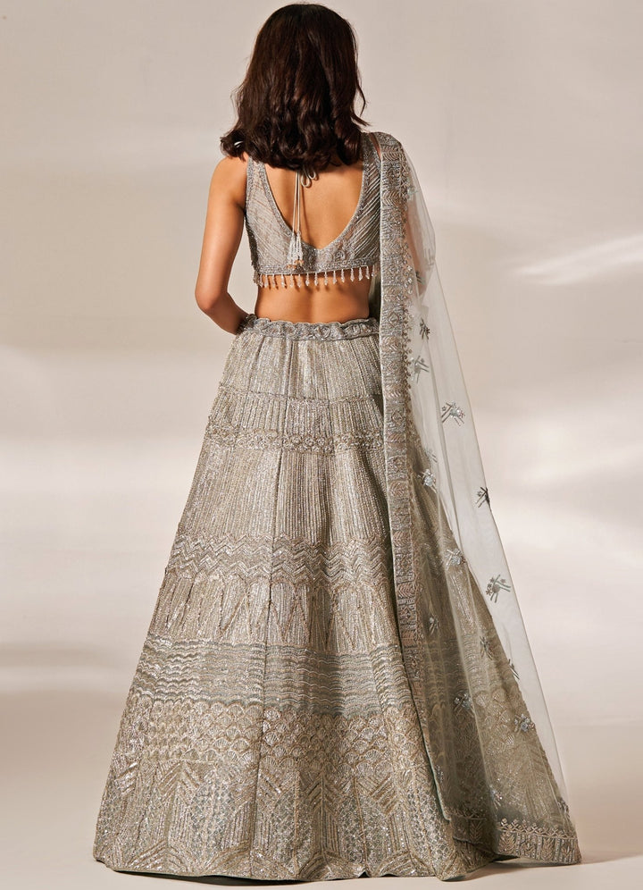 Muted Sage Green Gota Organza Lehenga Set Studio Iris - Fabilicious Fashion