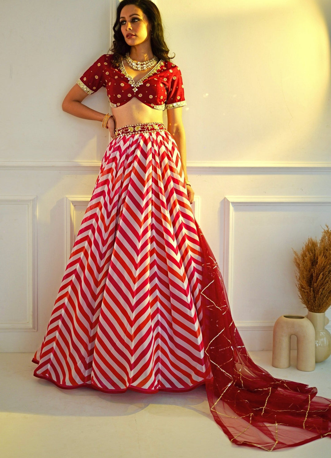 Myra Rani Pink and Red Lehenga Set Rashika Sharma - Fabilicious Fashion