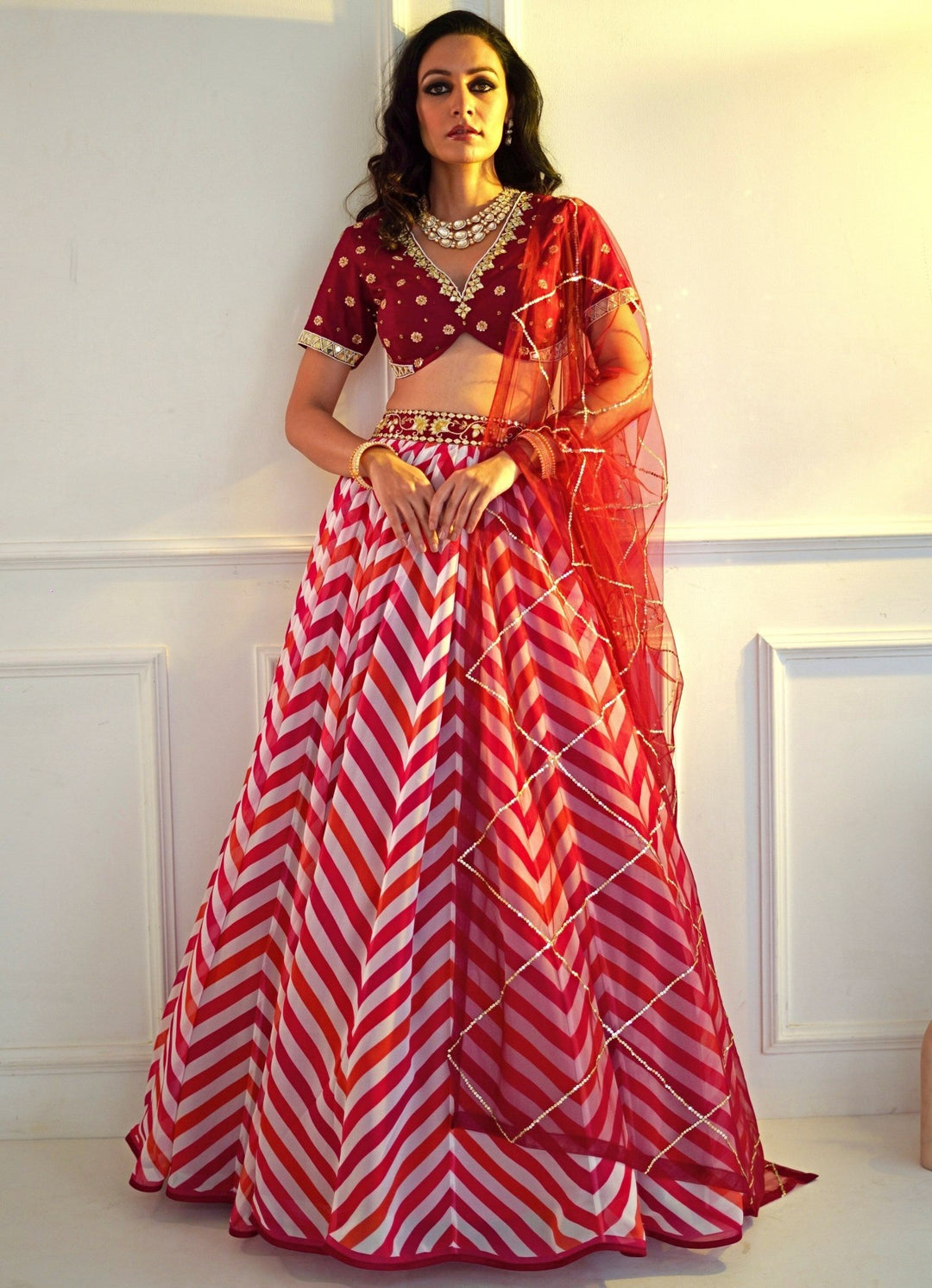 Myra Rani Pink and Red Lehenga Set Rashika Sharma - Fabilicious Fashion