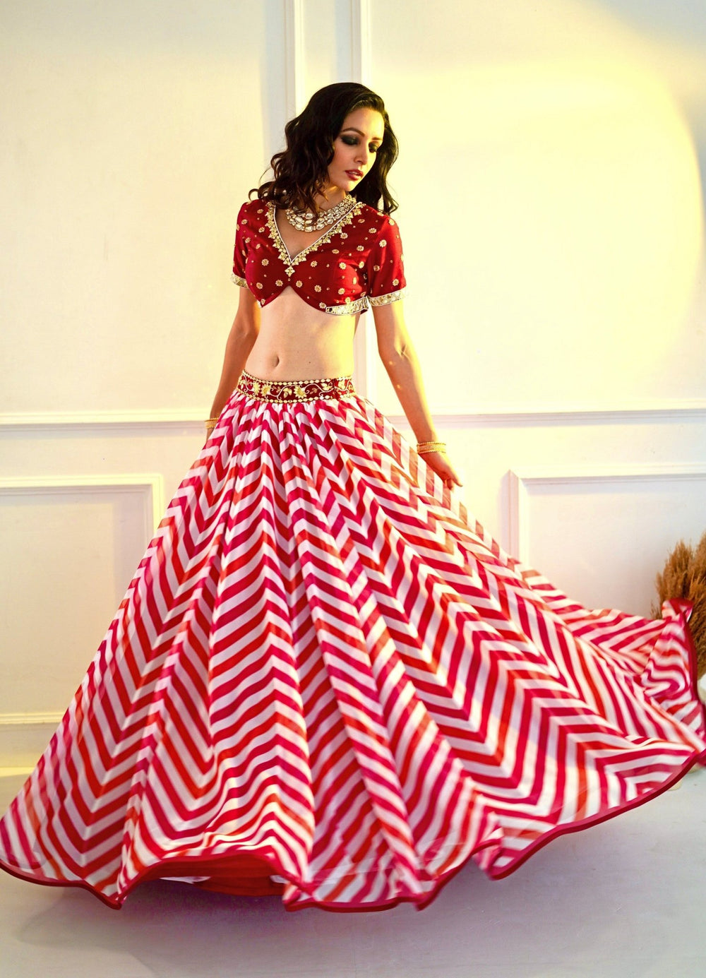 Myra Rani Pink and Red Lehenga Set Rashika Sharma - Fabilicious Fashion
