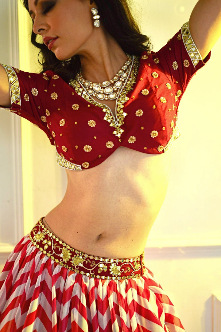 Myra Rani Pink and Red Lehenga Set Rashika Sharma - Fabilicious Fashion