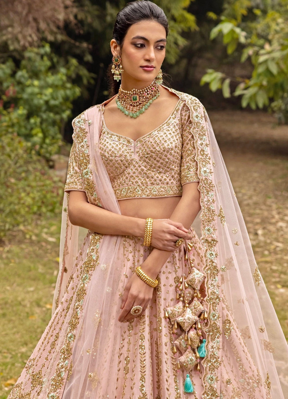 Naina Blush Pink Double Dupatta Embroidered Silk Lehenga Set Angad Singh - Fabilicious Fashion