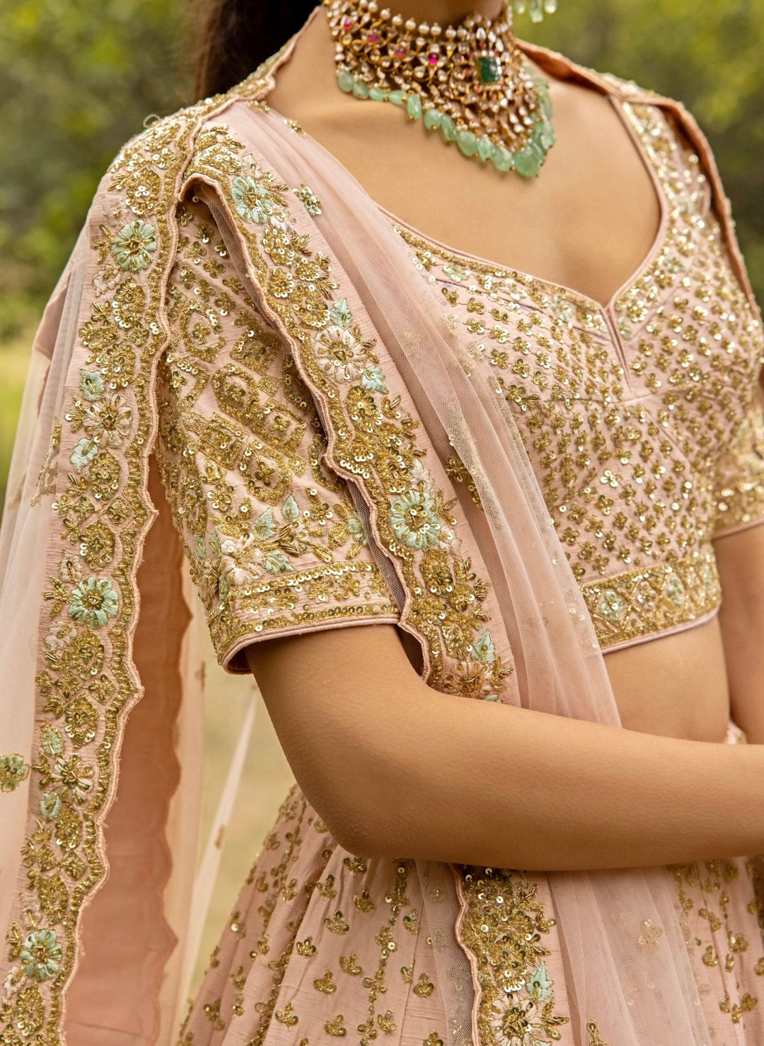 Naina Blush Pink Double Dupatta Embroidered Silk Lehenga Set Angad Singh - Fabilicious Fashion
