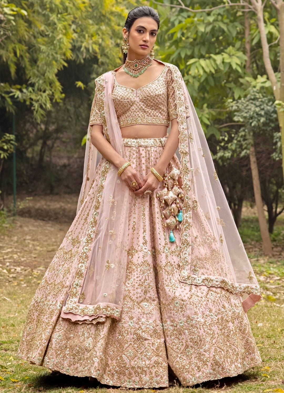 Naina Blush Pink Double Dupatta Embroidered Silk Lehenga Set Angad Singh - Fabilicious Fashion