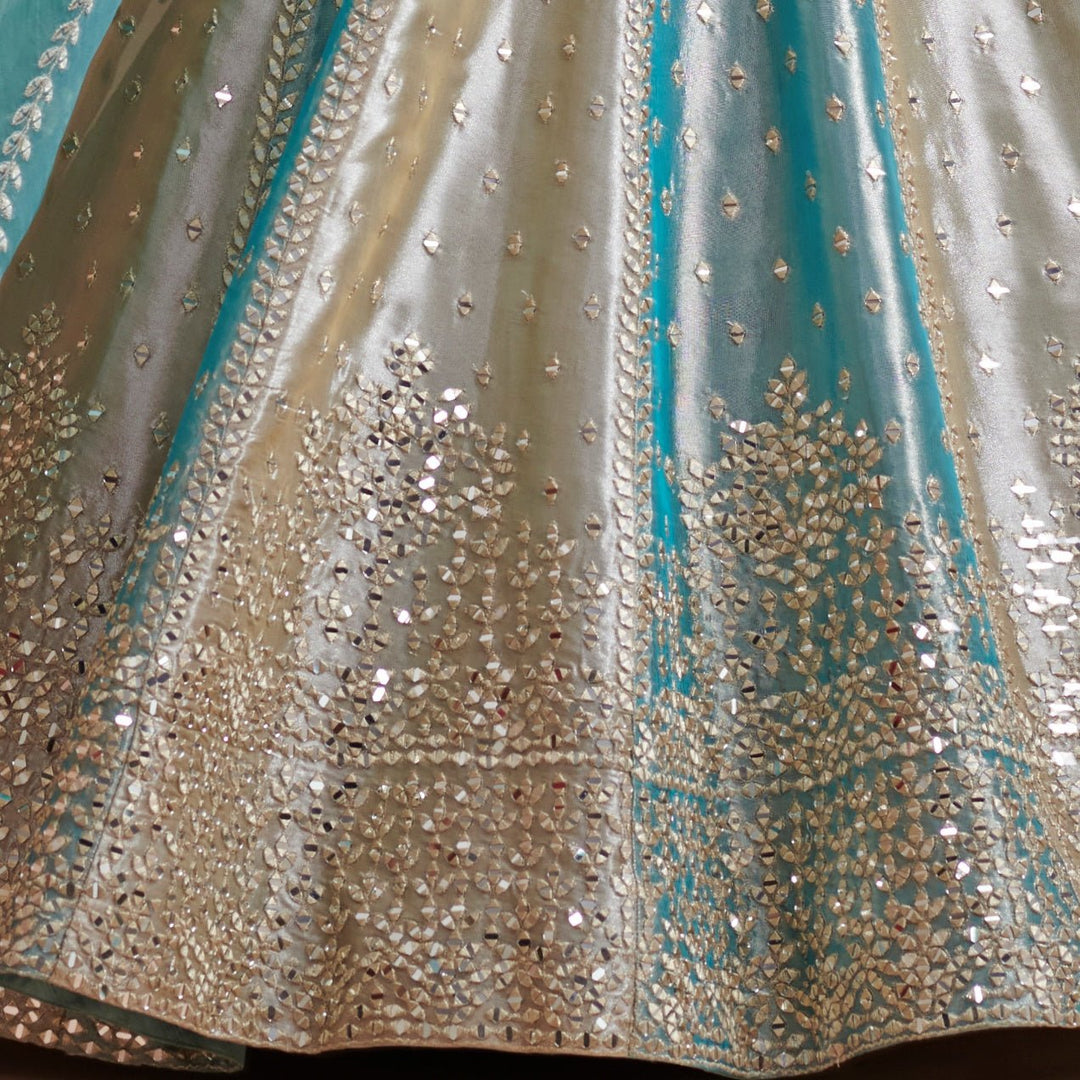 Nakshatra Turquoise Blue and Ivory Mirror and Resham Set Suhino - Fabilicious Fashion