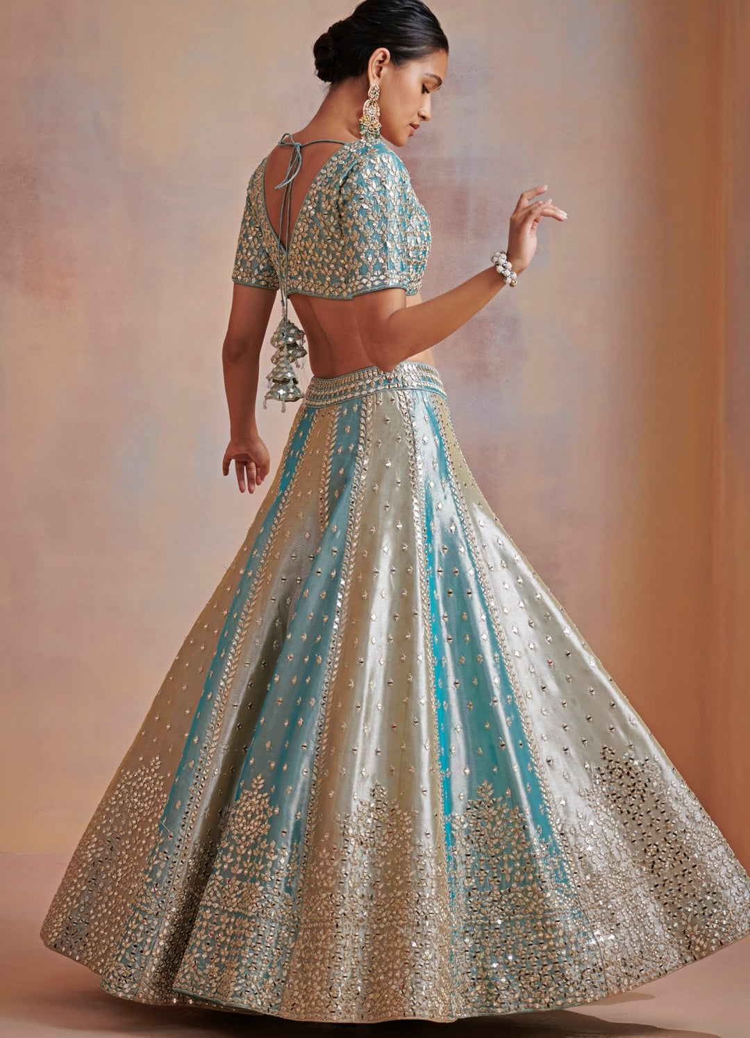Nakshatra Turquoise Blue and Ivory Mirror and Resham Set Suhino - Fabilicious Fashion
