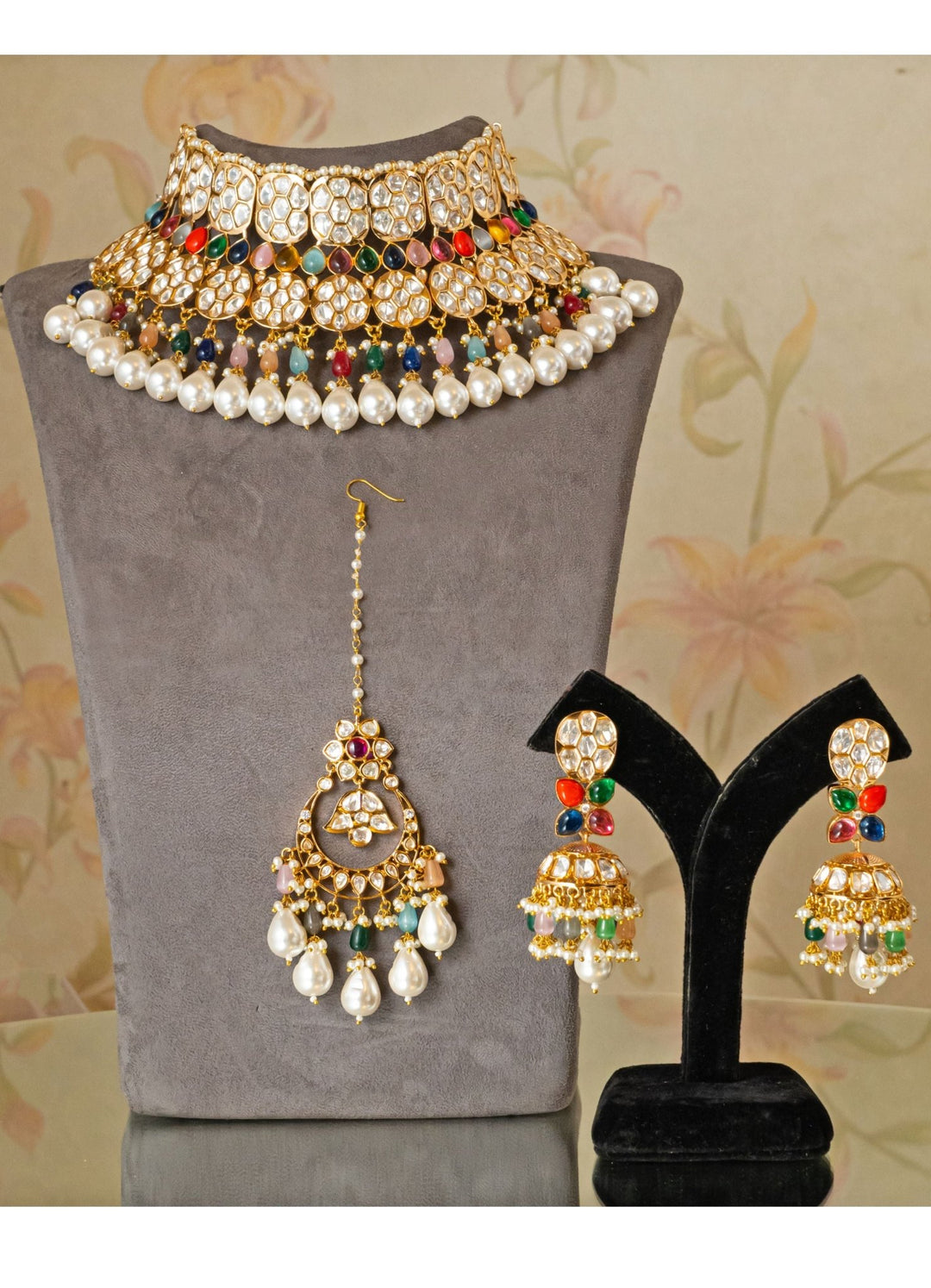 Navaratna Kundan Bridal Necklace Set Zevar by Geeta - Fabilicious Fashion