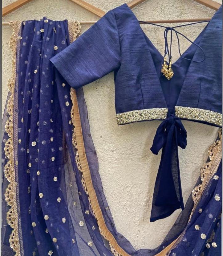 Navy Blue and Gold Ruffle Lehenga Set Priti Sahni - Fabilicious Fashion