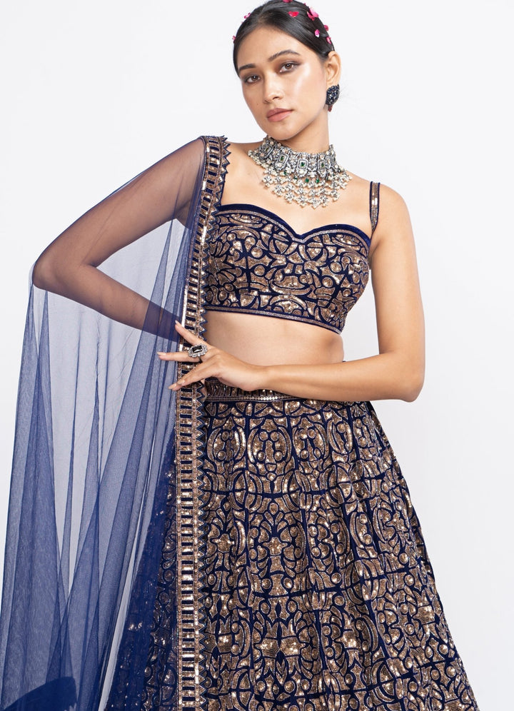 Navy Blue Bridal Lehenga Set Vvani by Vani Vats - Fabilicious Fashion