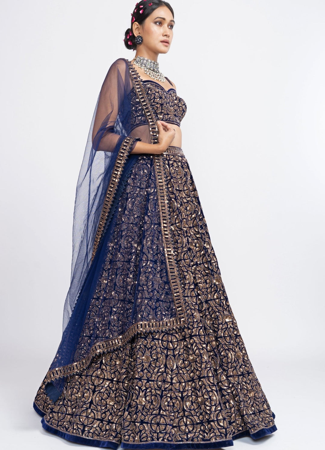 Navy Blue Bridal Lehenga Set Vvani by Vani Vats - Fabilicious Fashion