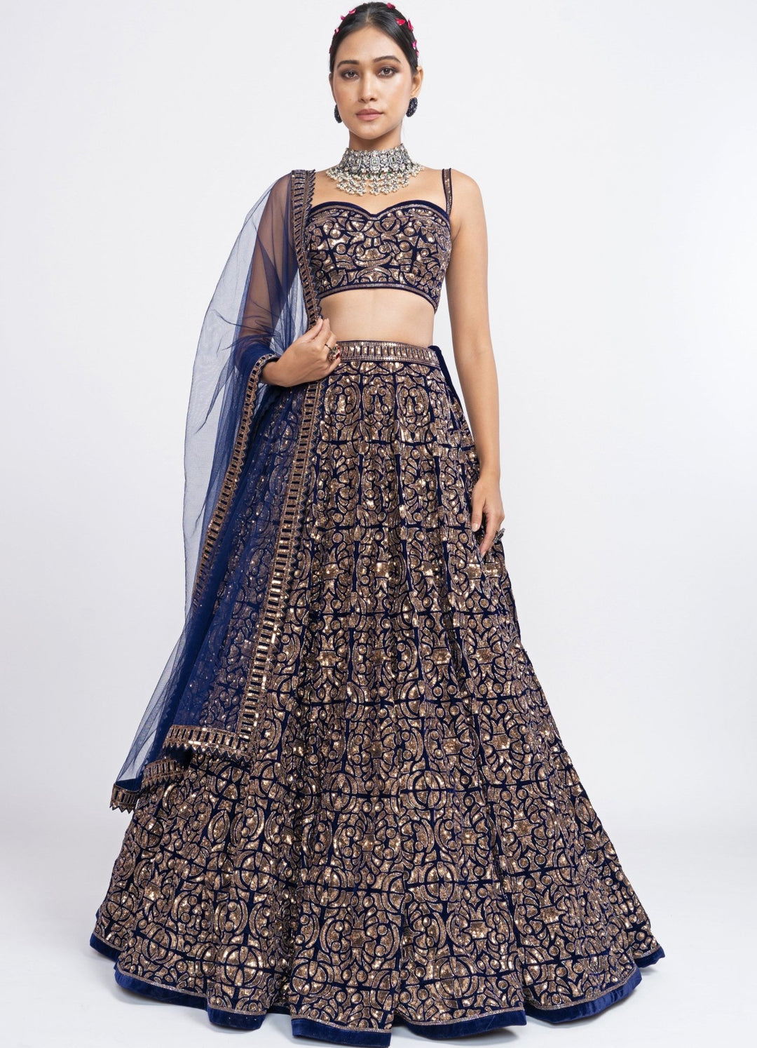 Navy Blue Bridal Lehenga Set Vvani by Vani Vats - Fabilicious Fashion
