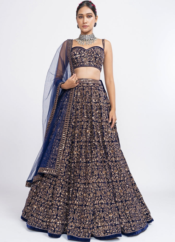 Navy Blue Bridal Lehenga Set Vvani by Vani Vats - Fabilicious Fashion