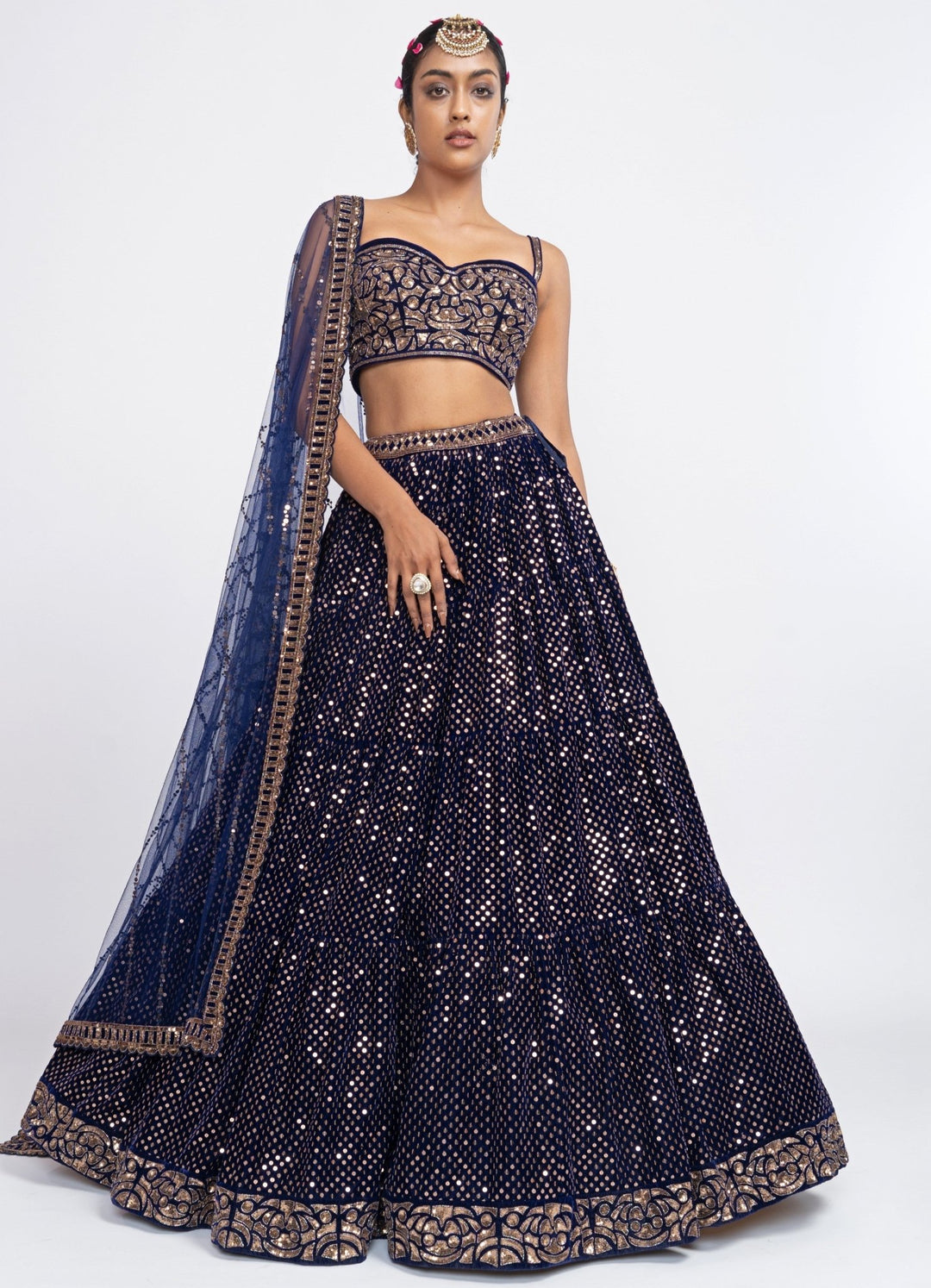 Navy Blue Dotted Corset Lehenga Set Vvani by Vani Vats - Fabilicious Fashion