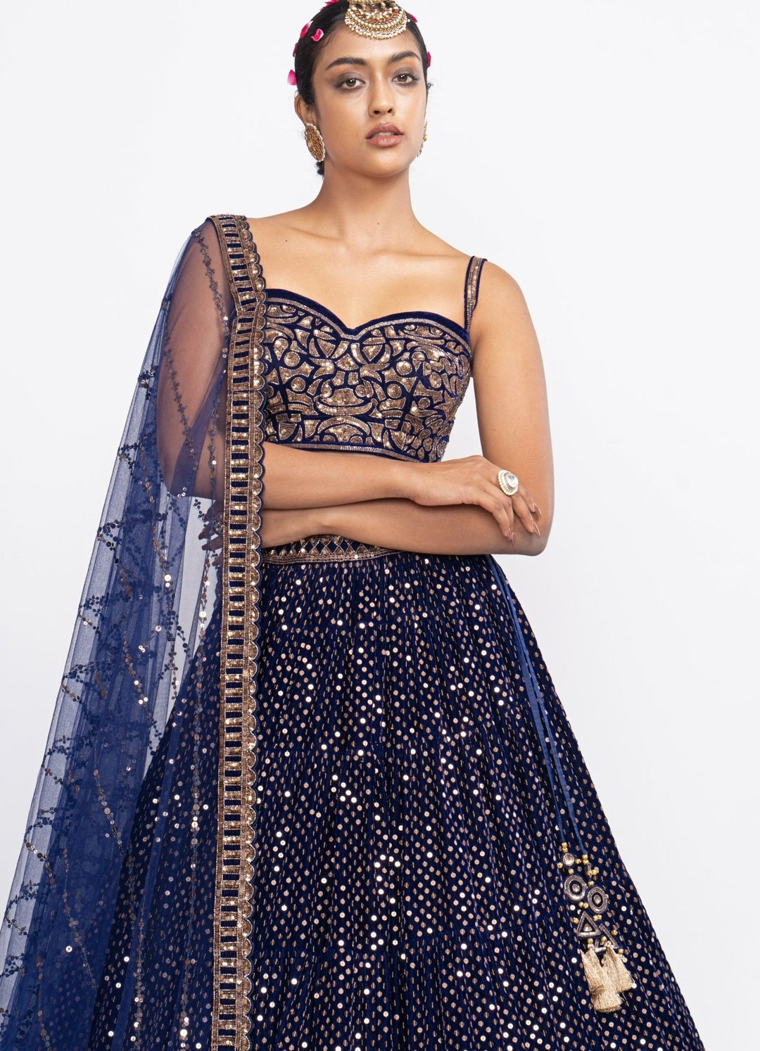 Navy Blue Dotted Corset Lehenga Set Vvani by Vani Vats - Fabilicious Fashion