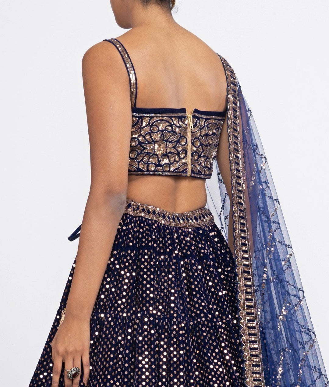 Navy Blue Dotted Corset Lehenga Set Vvani by Vani Vats - Fabilicious Fashion