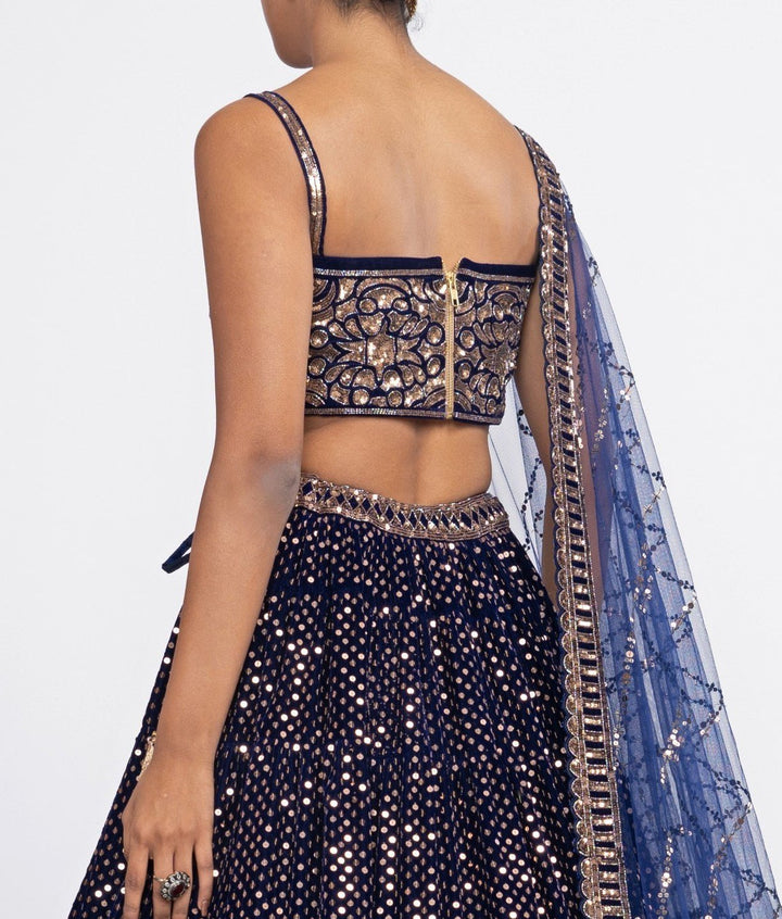 Navy Blue Dotted Corset Lehenga Set Vvani by Vani Vats - Fabilicious Fashion