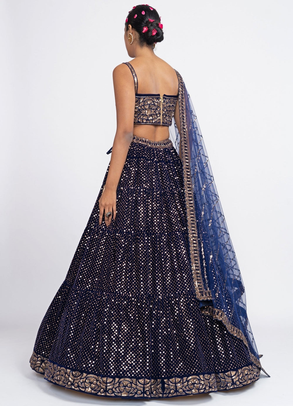 Navy Blue Dotted Corset Lehenga Set Vvani by Vani Vats - Fabilicious Fashion