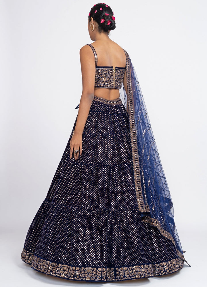 Navy Blue Dotted Corset Lehenga Set Vvani by Vani Vats - Fabilicious Fashion