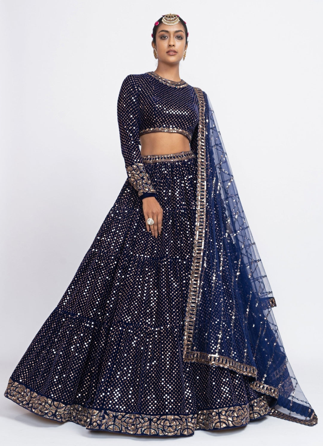 Navy Blue Dotted Full Sleeved Lehenga Set Vvani by Vani Vats - Fabilicious Fashion