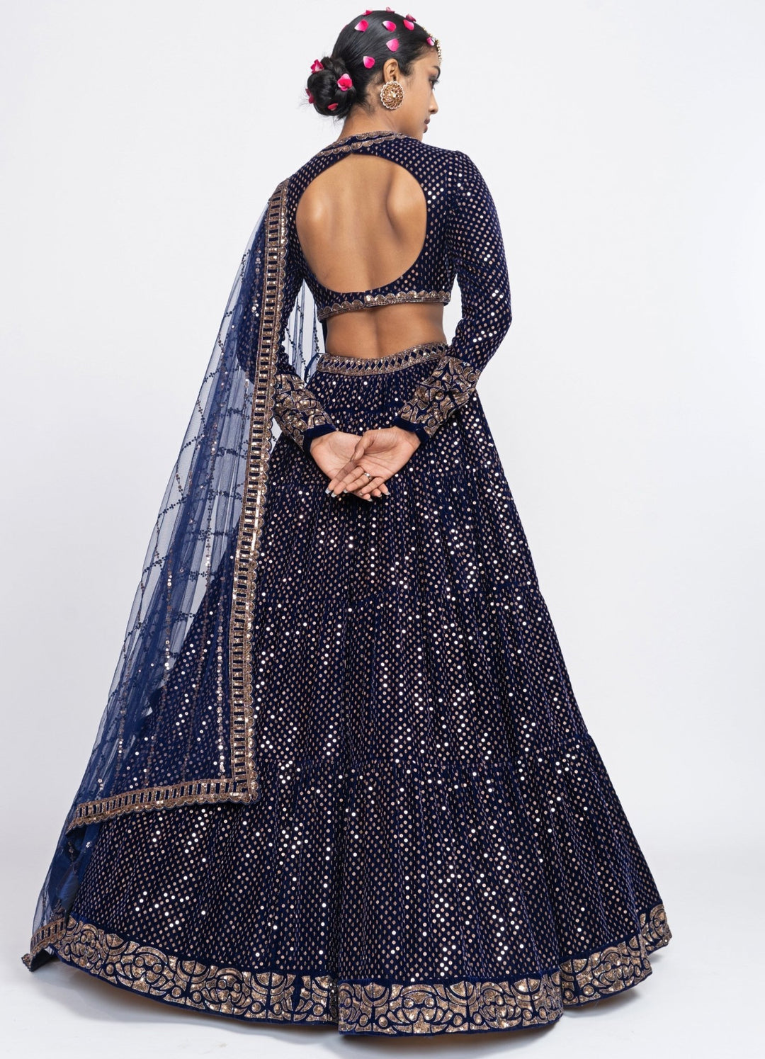 Navy Blue Dotted Full Sleeved Lehenga Set Vvani by Vani Vats - Fabilicious Fashion