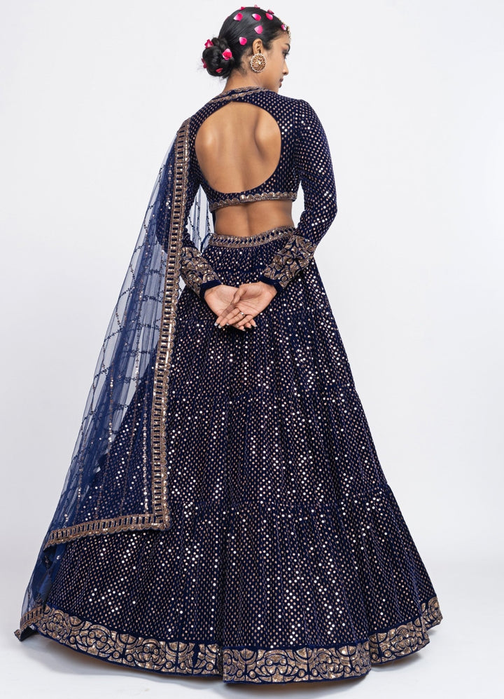 Navy Blue Dotted Full Sleeved Lehenga Set Vvani by Vani Vats - Fabilicious Fashion