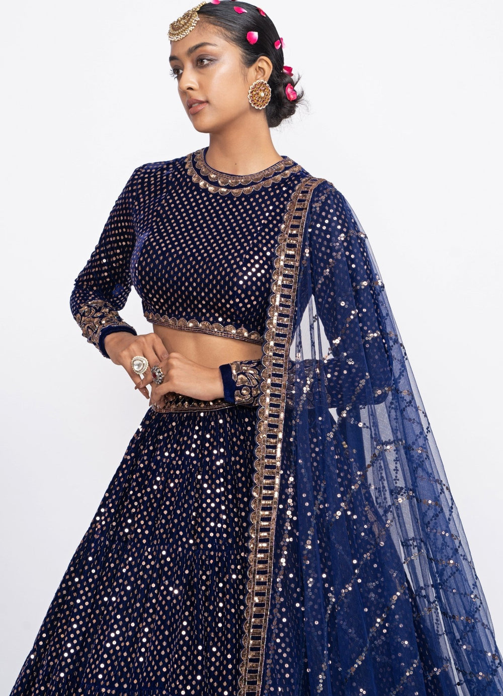 Navy Blue Dotted Full Sleeved Lehenga Set Vvani by Vani Vats - Fabilicious Fashion