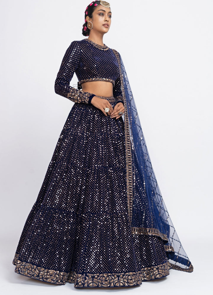 Navy Blue Dotted Full Sleeved Lehenga Set Vvani by Vani Vats - Fabilicious Fashion