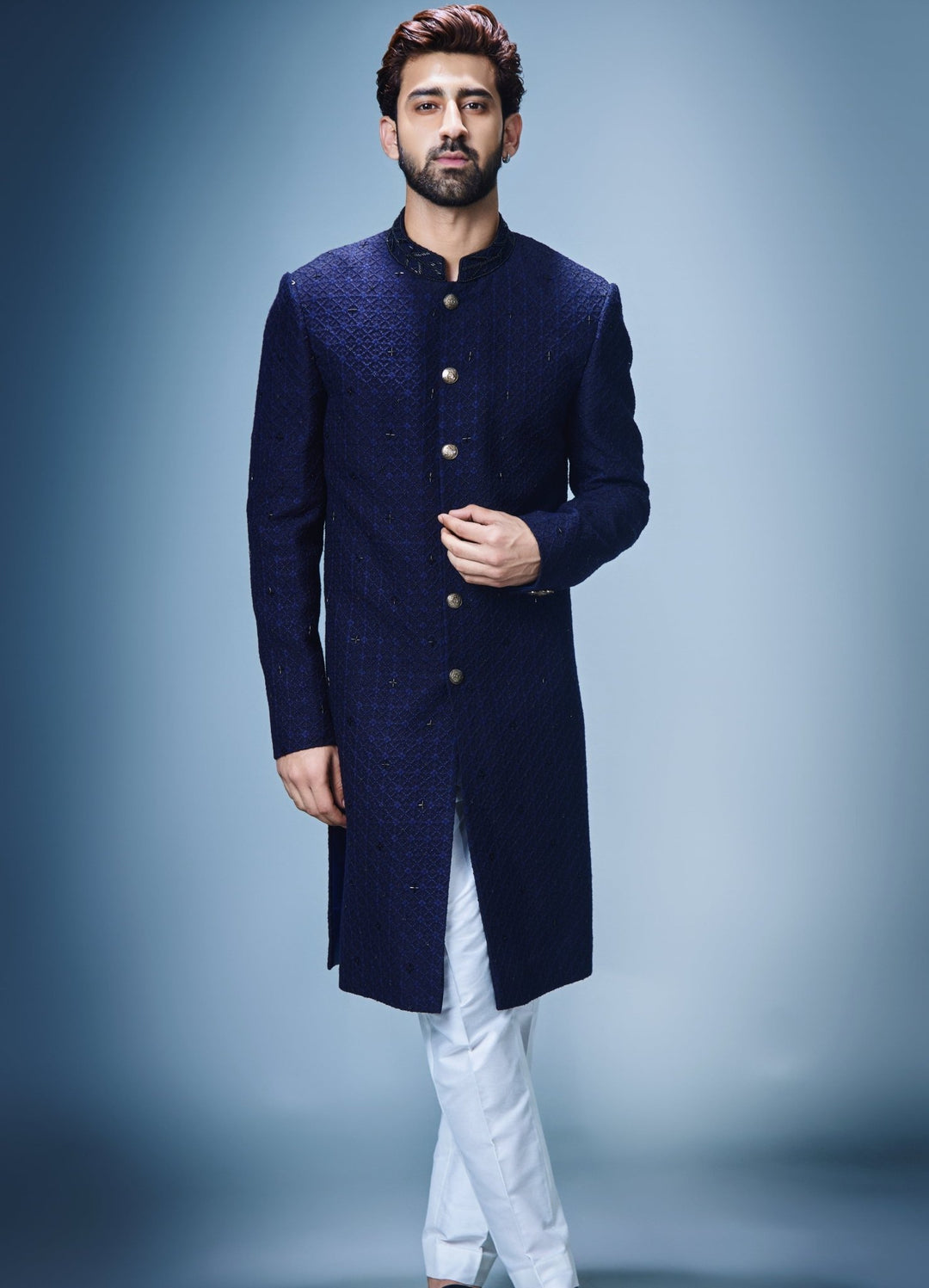 Navy Blue Embellished Kurta Set Chatenya Mittal - Fabilicious Fashion