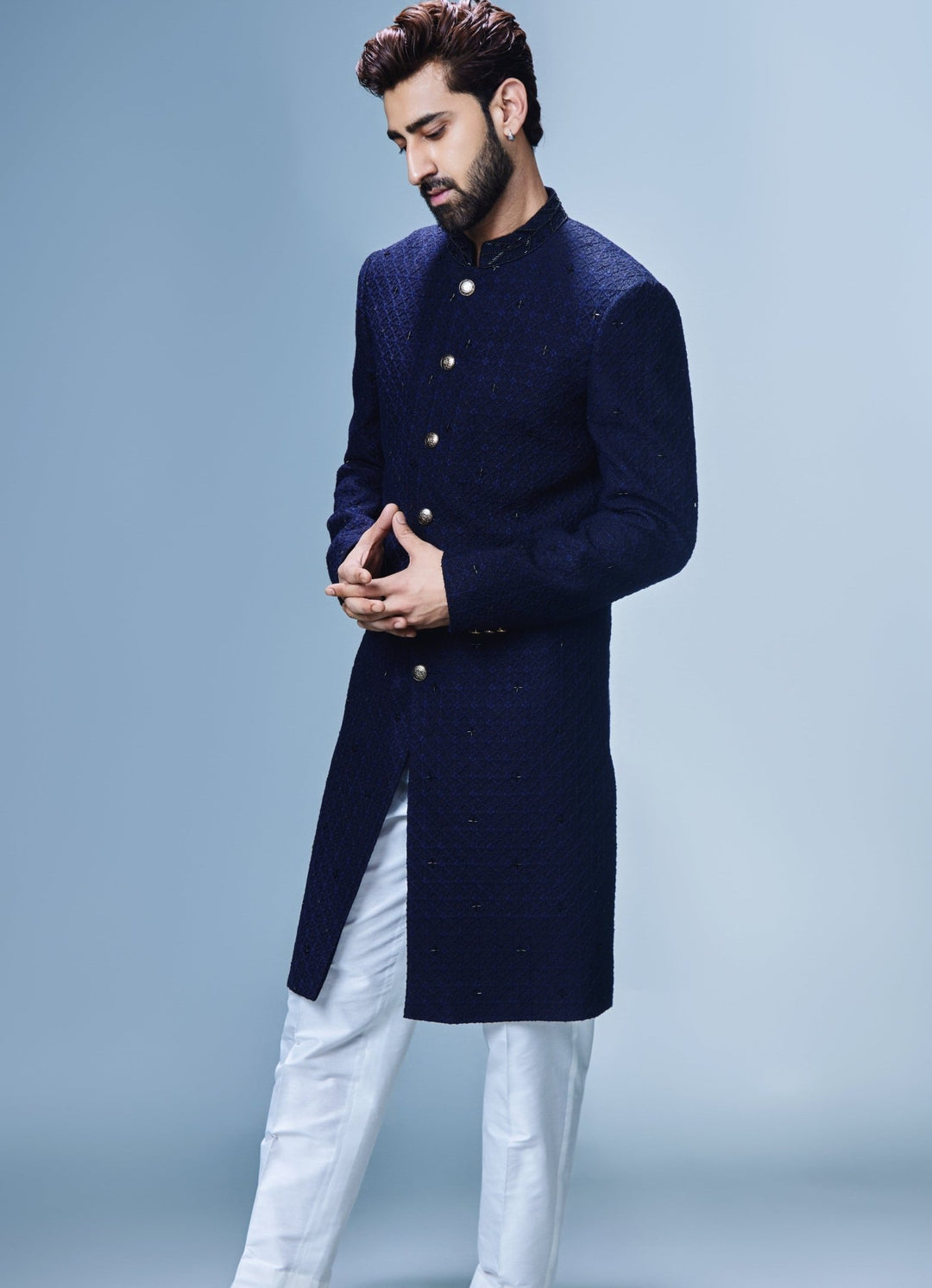 Navy Blue Embellished Kurta Set Chatenya Mittal - Fabilicious Fashion