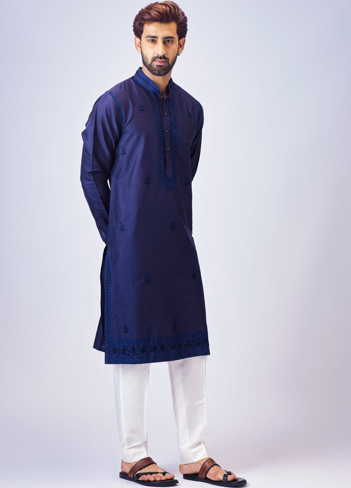 Navy Blue Embellished Kurta With Pant Set Chatenya Mittal - Fabilicious Fashion