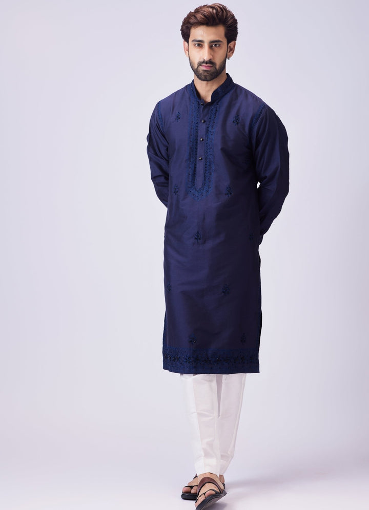 Navy Blue Embellished Kurta With Pant Set Chatenya Mittal - Fabilicious Fashion