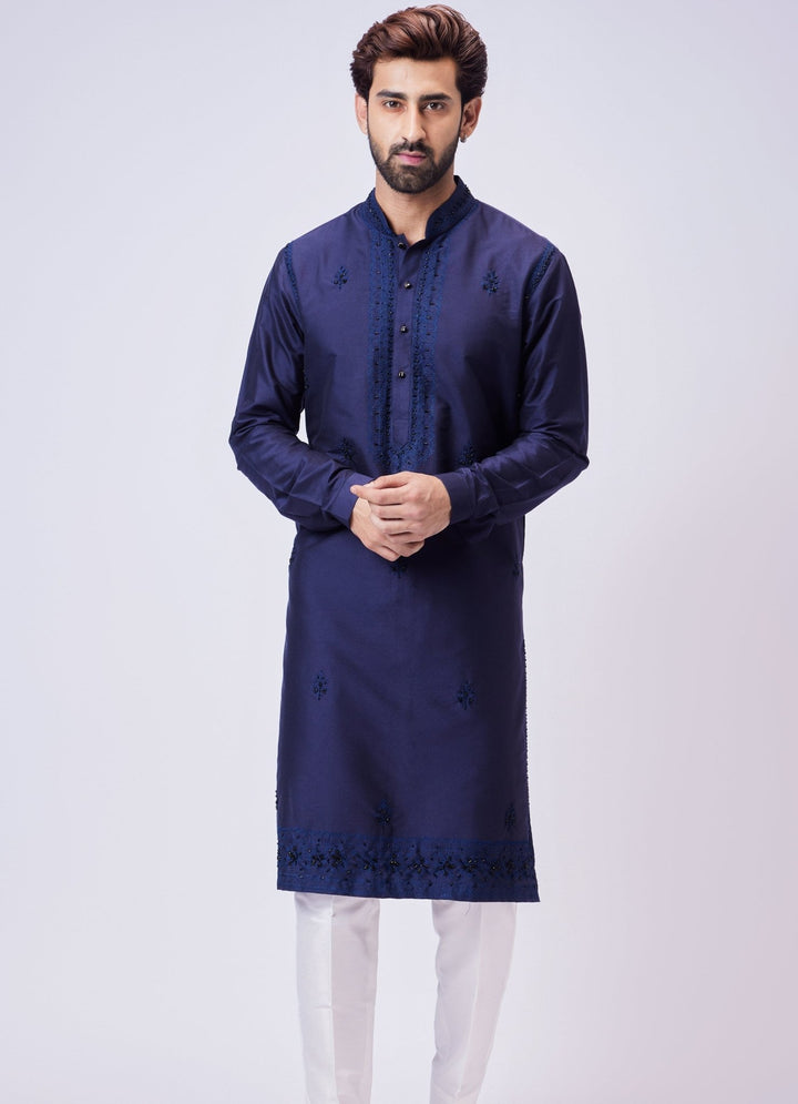 Navy Blue Embellished Kurta With Pant Set Chatenya Mittal - Fabilicious Fashion