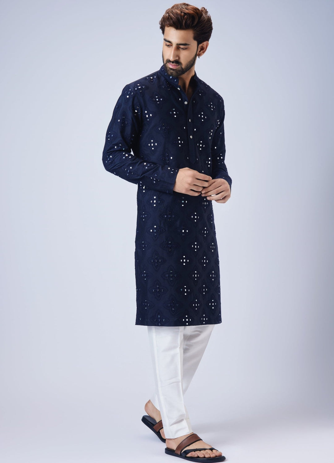 Navy Blue Mirrorwork Kurta Set Chatenya Mittal - Fabilicious Fashion