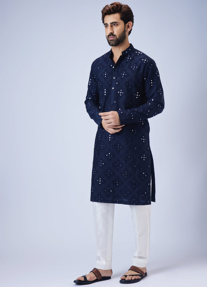 Navy Blue Mirrorwork Kurta Set Chatenya Mittal - Fabilicious Fashion
