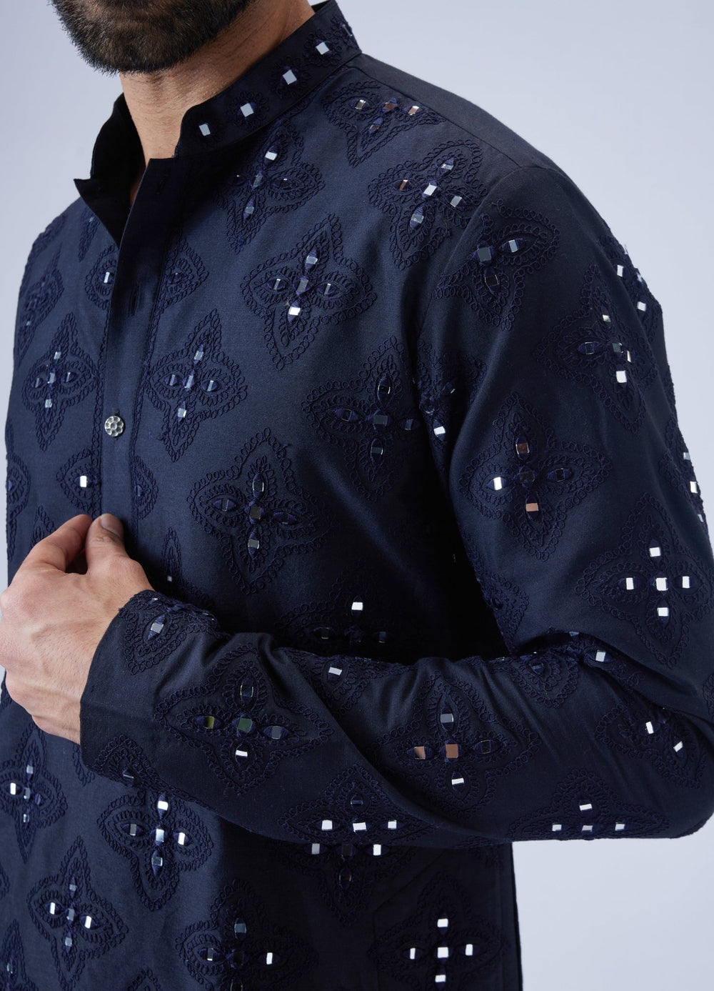 Navy Blue Mirrorwork Kurta Set Chatenya Mittal - Fabilicious Fashion