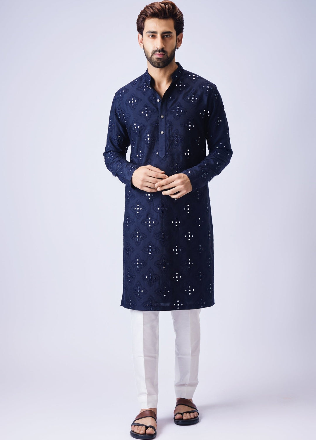 Navy Blue Mirrorwork Kurta Set Chatenya Mittal - Fabilicious Fashion