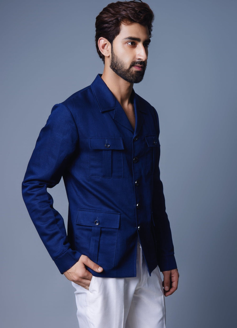 Navy Blue Shacket Pant Set Chatenya Mittal - Fabilicious Fashion