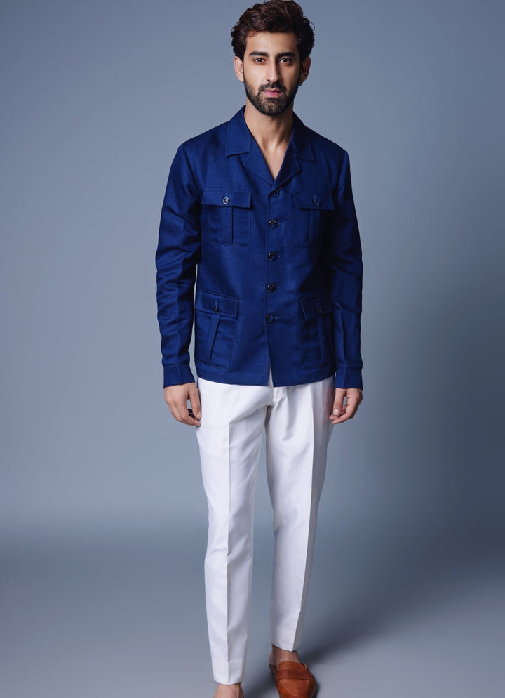 Navy Blue Shacket Pant Set Chatenya Mittal - Fabilicious Fashion